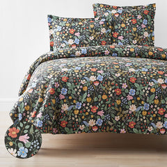 Strawberry Fields Classic Cool Cotton Percale Duvet Cover - Black Multi, Twin/Twin XL