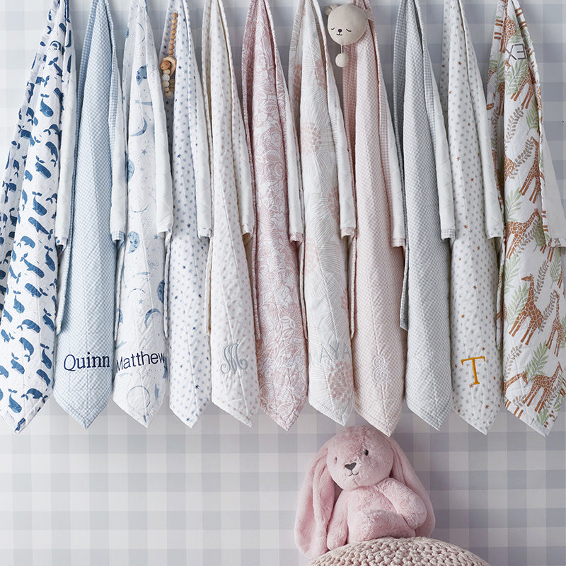 Ditsy Gingham Classic Cool Organic Cotton Percale Quilted Reversible Sherpa Stroller Blanket - Pink