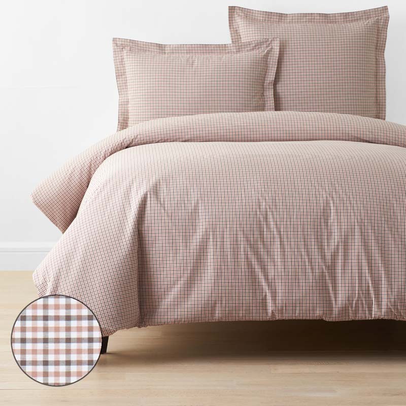 Classic Stripes and Plaids Cool Yarn-Dyed Cotton Percale Duvet Cover - Mini Check Brown, King/Cal. King