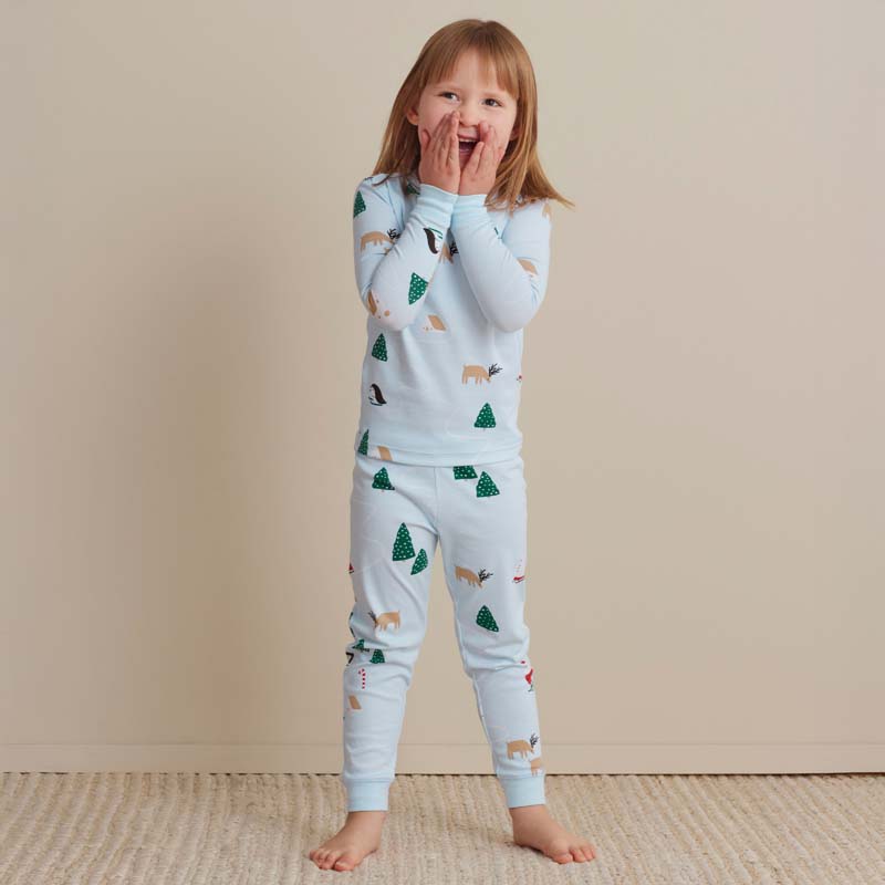Family Printed Peruvian Cotton Kid's Pajama Set - Santa's Ski Dash, 14/16