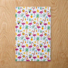 Seasonal Printed Tea Towels, Set of 2 - Flamingo and Palms
