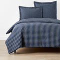 Classic Stripes and Plaids Cool Yarn-Dyed Cotton Percale Duvet Cover - Windowpane White/Navy, Full/Queen