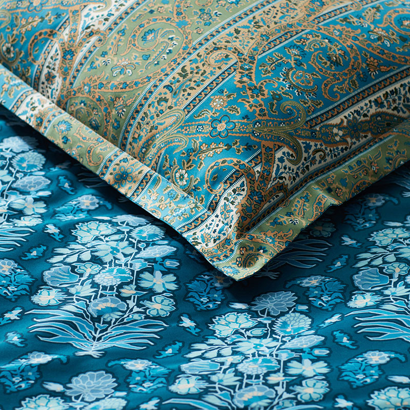 Nawab Floral Premium Smooth Sateen Reversible Sham - Blue Multi, King
