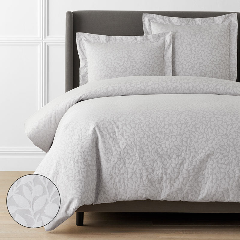 Jacquard Leaf Yarn-Dyed Premium Smooth Supima® Cotton Wrinkle-Free Sateen Duvet Cover - Light Gray, King/Cal. King