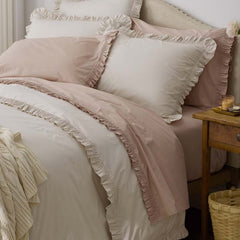Solid Ruffle Garment Washed Cotton Percale Sham - Buff, Standard