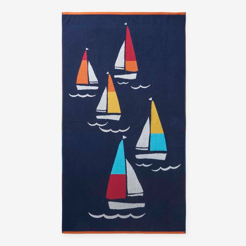 Cotton Terry Beach Towel - Sailboats