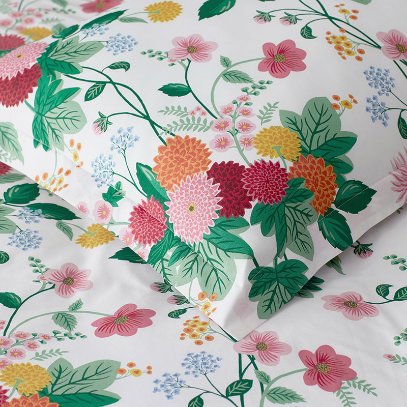 Dahlia Classic Cool Cotton Percale Flat Bed Sheet - White Multi, Twin/Twin XL