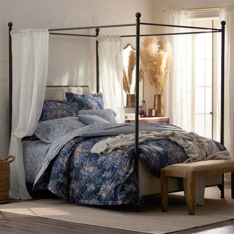 Floral Tapestry Premium Smooth Sateen Fitted Bed Sheet - Blue, Queen