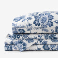 Floral Indigo Garden Classic Cool Cotton Percale Bed Sheet Set - Blue, Full