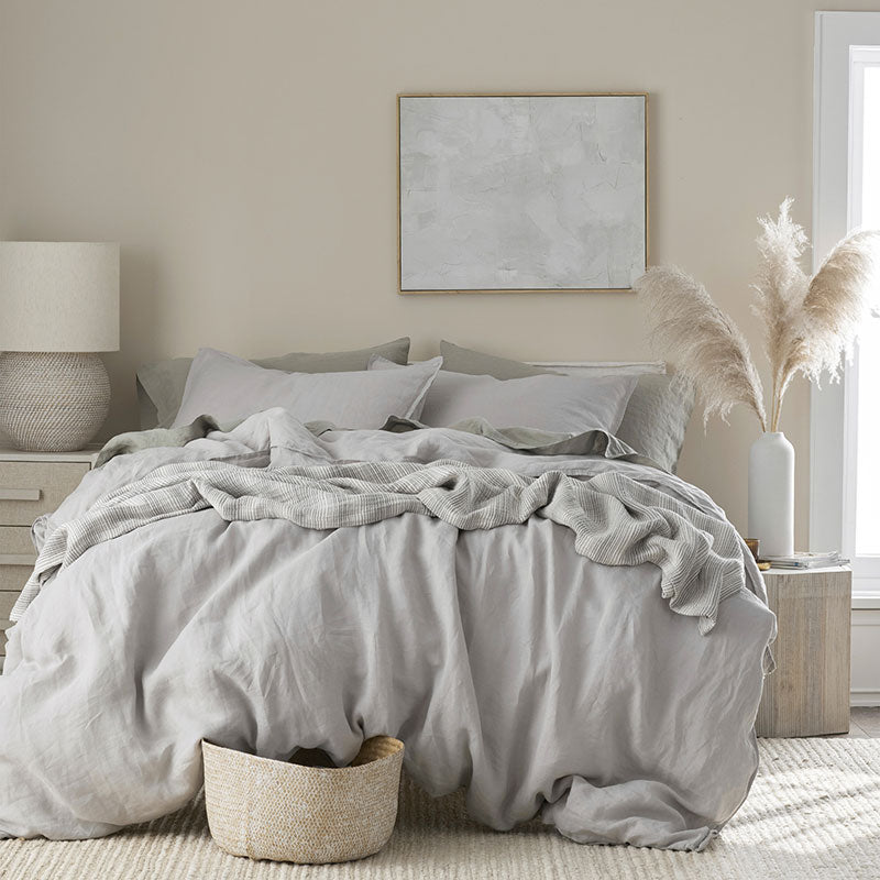 Premium Breathable Washed Linen Solid Duvet Cover - Light Gray, King/Cal King