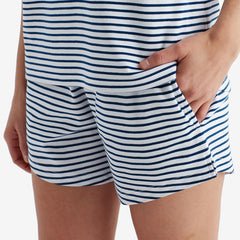 Yarn-Dyed Stripe Pima Cotton Women's Shorts Set - Navy/White, M