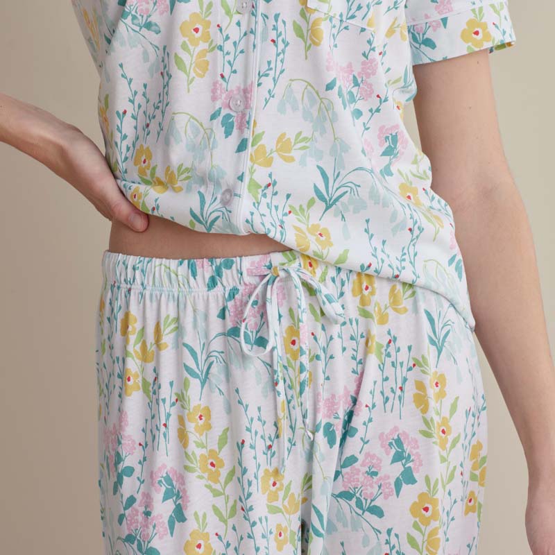 Cotton Modal Women's Cropped Pants Pajama Set - Spring Garden, M