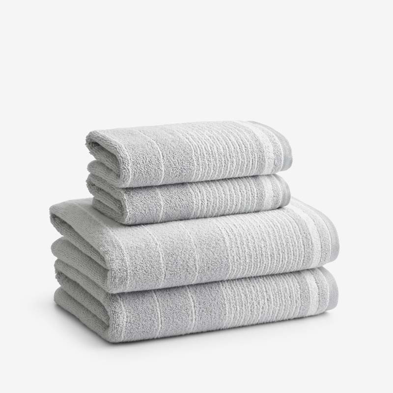 Plush Spa Stripe 4-Piece Bath & Hand Towel Set - Light Gray