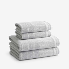 Plush Spa Stripe 4-Piece Bath & Hand Towel Set - Light Gray