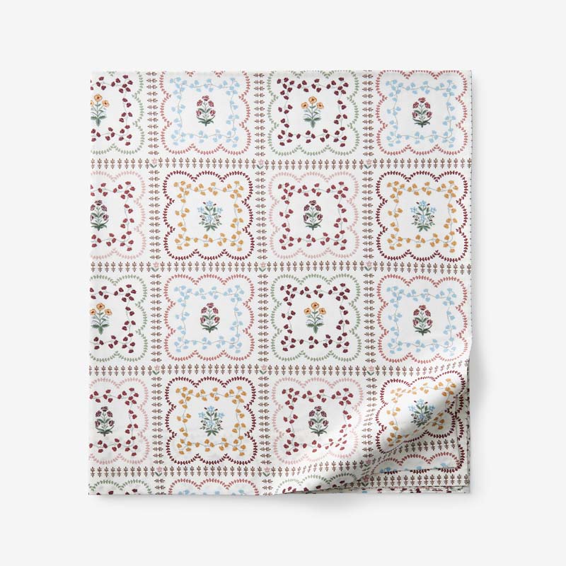 Lottie Classic Cool Cotton Percale Flat Bed Sheet - Ivory Multi, Full
