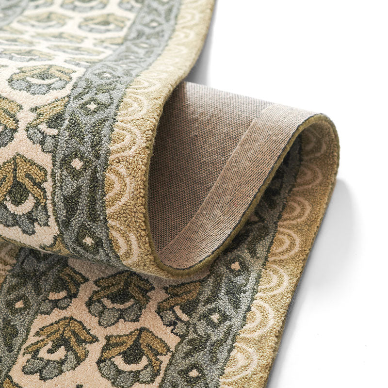 Floral Border Hand Tufted Wool Rug -  Green, 5' x 8'