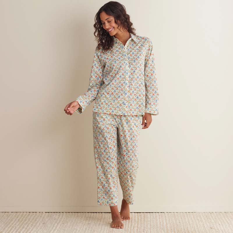 Printed Voile Women's Cropped Pajama Set - Meadow Song, XL
