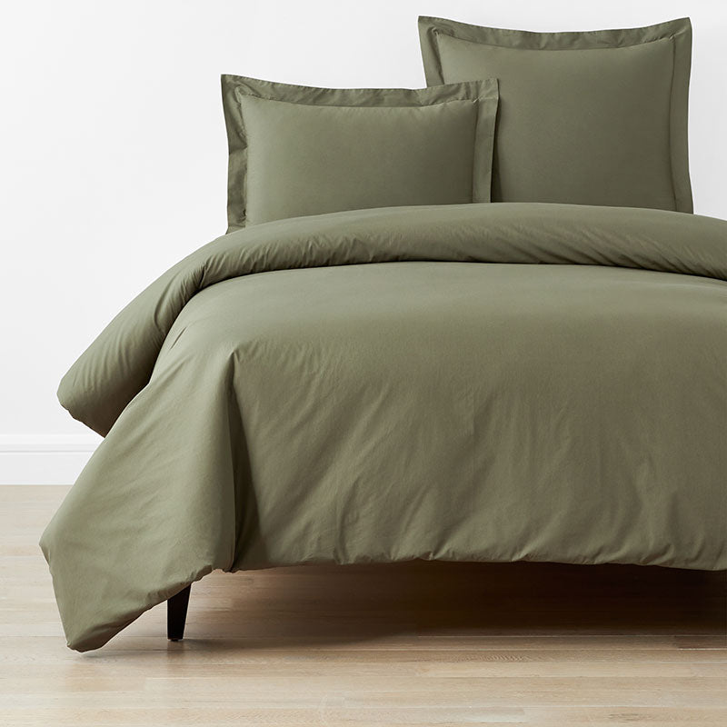 Classic Cool Cotton Percale Bed Duvet Cover - Olive Green, Full/Queen