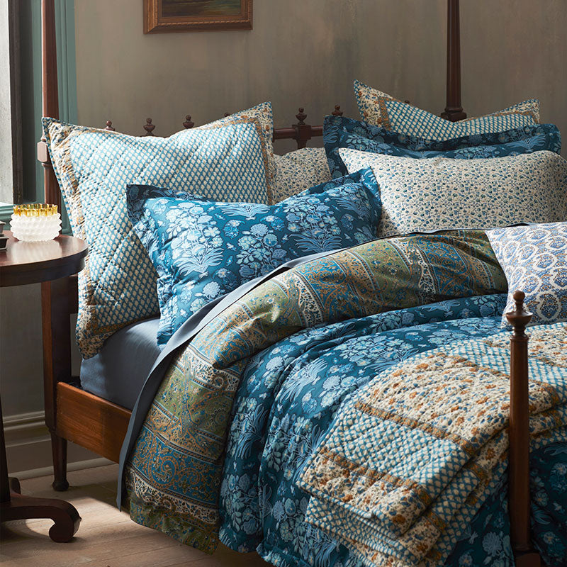 Nawab Floral Premium Smooth Sateen Reversible Sham - Blue Multi, Standard