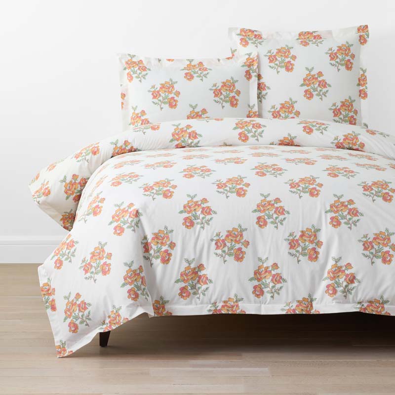 Blossoms and Stripes Classic Cool Cotton Percale Duvet Cover - Petal Charm, King/Cal. King