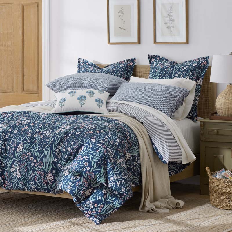 Julienne Classic Cool Cotton Percale Reversible Sham - Mini Floral Navy, King