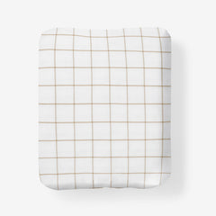 Tailored Stripes and Plaids Classic Cool Cotton Percale Fitted Bed Sheet - Block Plaid Wheat, Twin XL