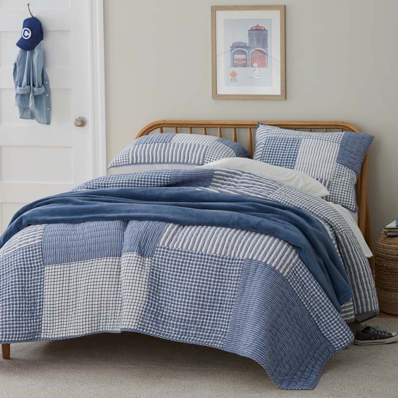 Stripe Block Yarn-Dyed Patchwork Quilt - Blue, Twin/Twin XL