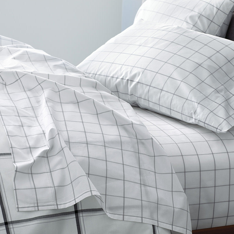 Tailored Stripes and Plaids Classic Cool Cotton Percale Fitted Bed Sheet - Block Plaid Light Graphite, Full
