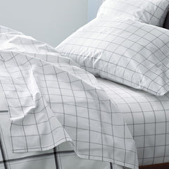 Tailored Stripes and Plaids Classic Cool Cotton Percale Pillowcase Set - Block Plaid Light Graphite, King