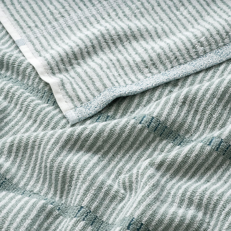 Narrow Stripe Reversible Cotton Bath Towel - Spa Green