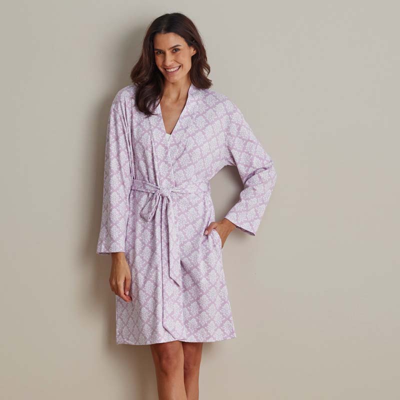 Printed Pima Cotton Women's Kimono Robe - Lisbon Mauve, XXL