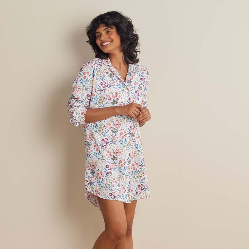 Printed Poplin Women's Nightshirt - Floral Garden, S