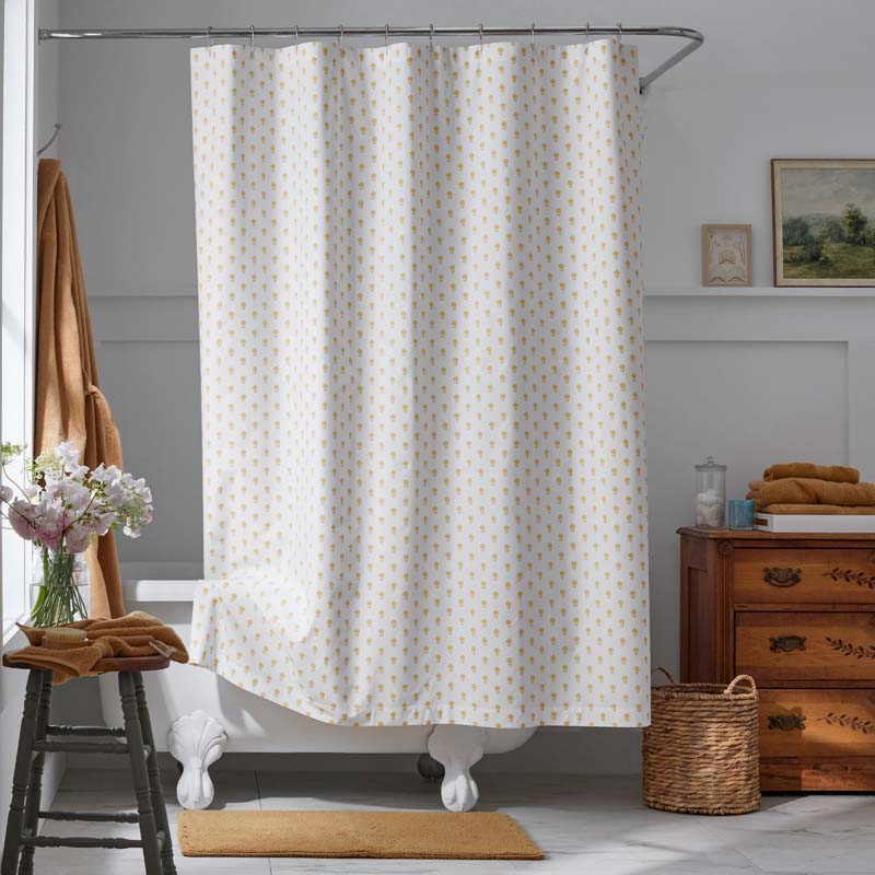 Mini-Prints Garment Washed Cotton Percale Shower Curtain - Flowers Yellow