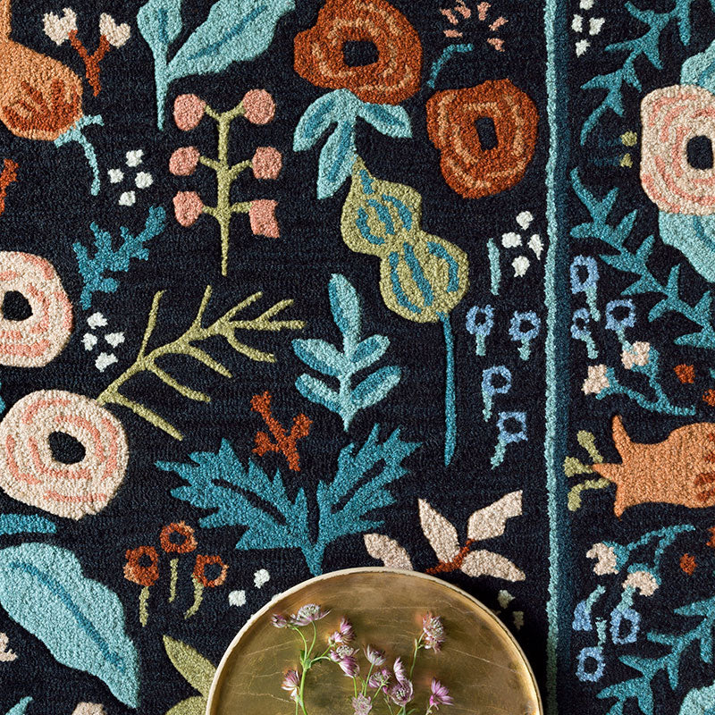 Les Fleur Wool Rug - Black, 5' x 7' 6"