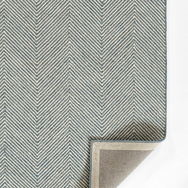 Herringbone Hand Tufted Wool Rug - Blue, 5' x 8'