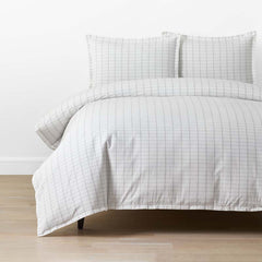 Yarn-Dyed Plaid Garment Washed Cotton Percale Duvet Cover Set - Ivory Multi, Twin/Twin XL