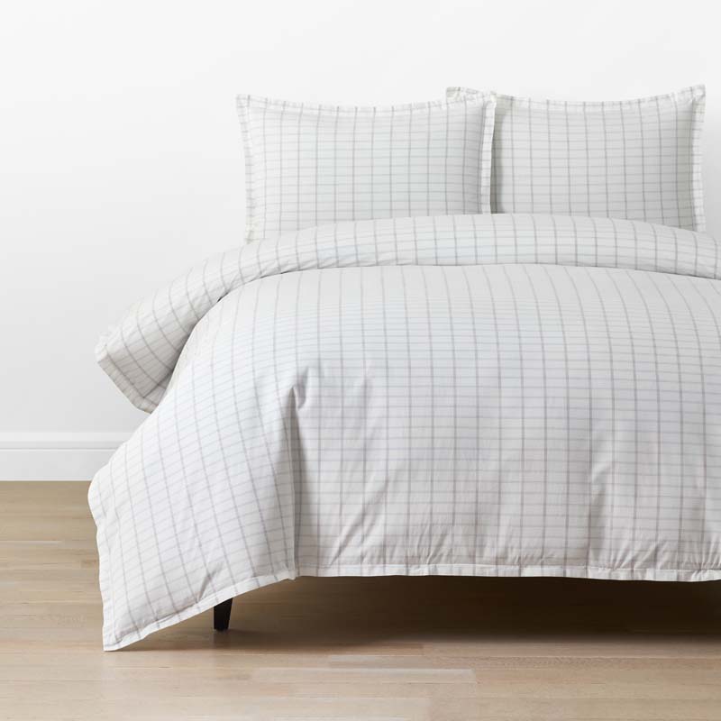 Yarn-Dyed Plaid Garment Washed Cotton Percale Duvet Cover Set - Ivory Multi, King/Cal. King