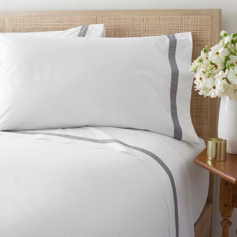 Contrast Border Premium Cool Supima® Cotton Percale Bed Sheet Set - Pewter, Twin