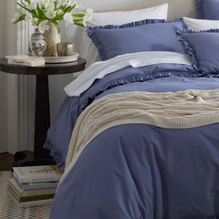 Solid Ruffle Garment Washed Cotton Percale Sham - Denim Blue, King
