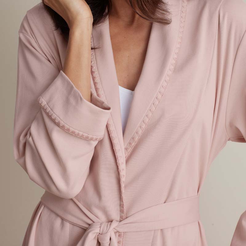 Peruvian Cotton Embroidered Women's Robe - Blush, XS