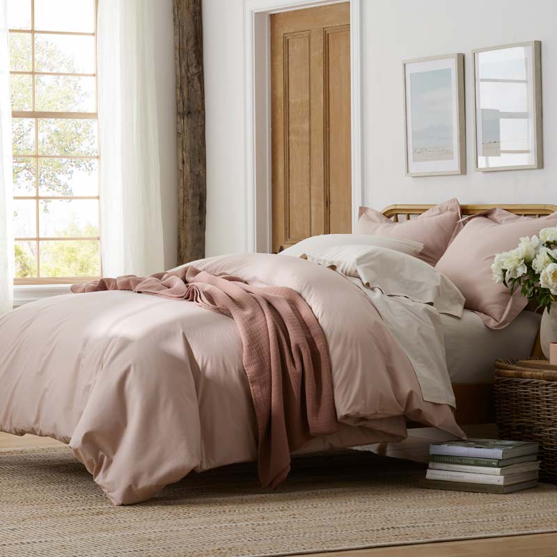 Solid Garment Washed Cotton Percale Flat Bed Sheet - Rose, King/Cal. King