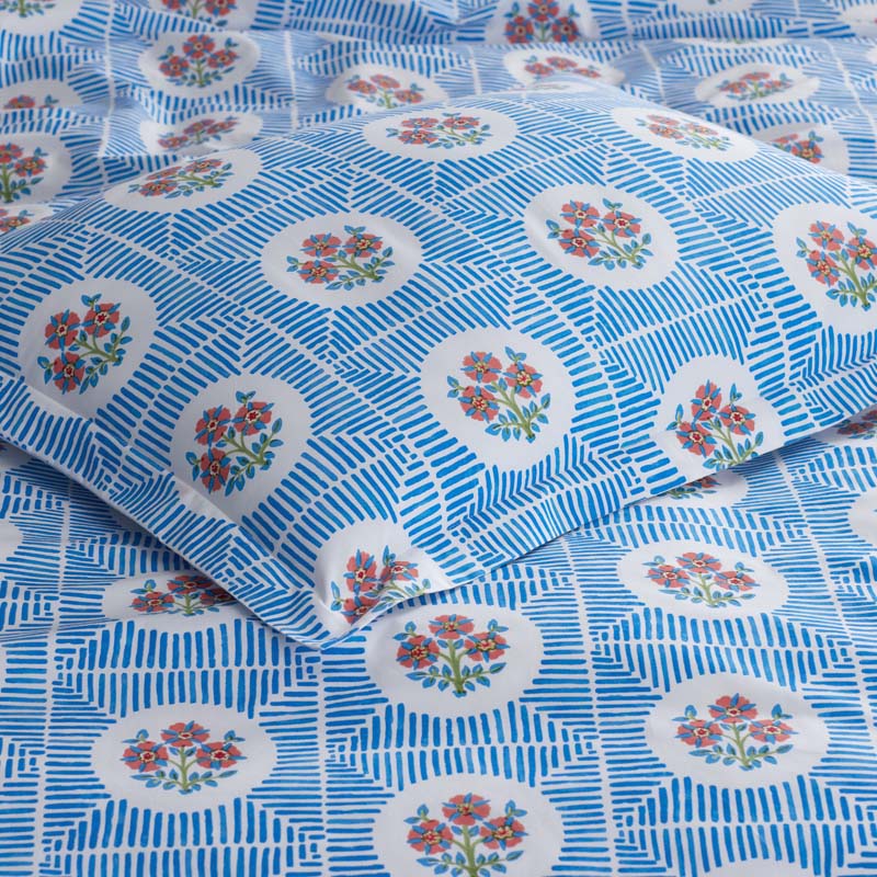 Blossoms and Stripes Classic Cool Cotton Percale Reversible Sham - Blossom Veil, Standard