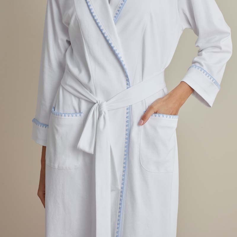 Peruvian Cotton Embroidered Women's Robe - Light Blue, S