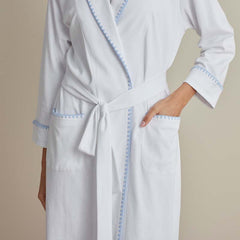 Peruvian Cotton Embroidered Women's Robe - Light Blue, L