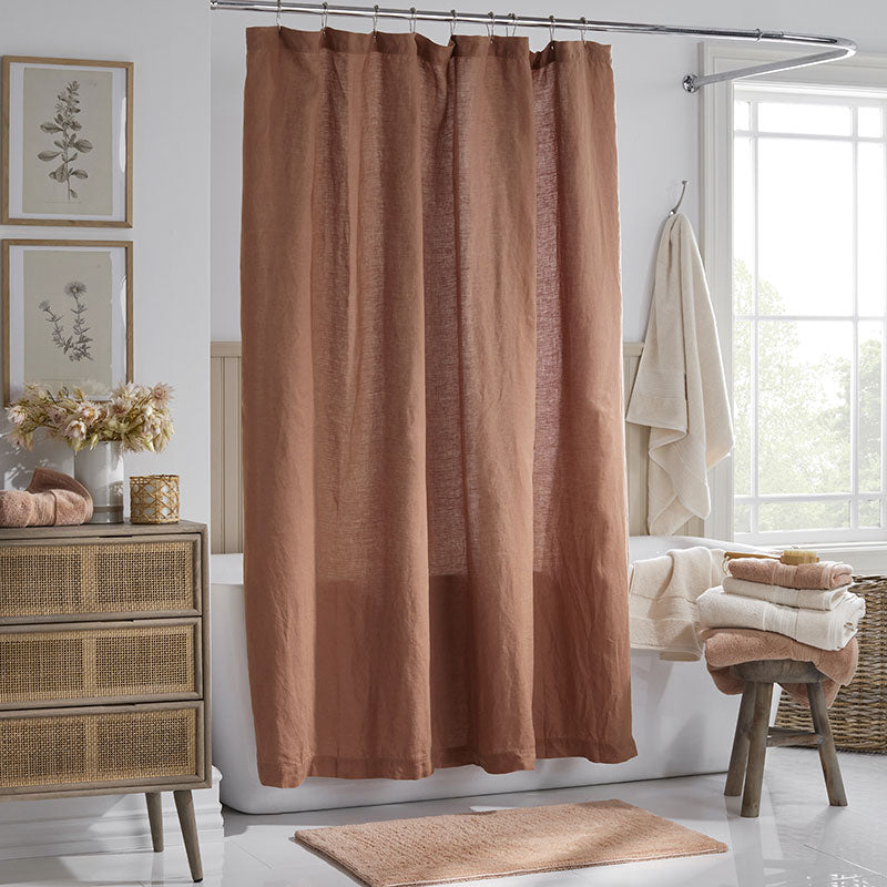 Premium Breathable Washed Linen Solid Shower Curtain - Terracotta