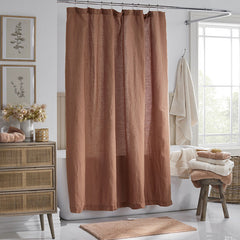 Premium Breathable Washed Linen Solid Shower Curtain - Terracotta