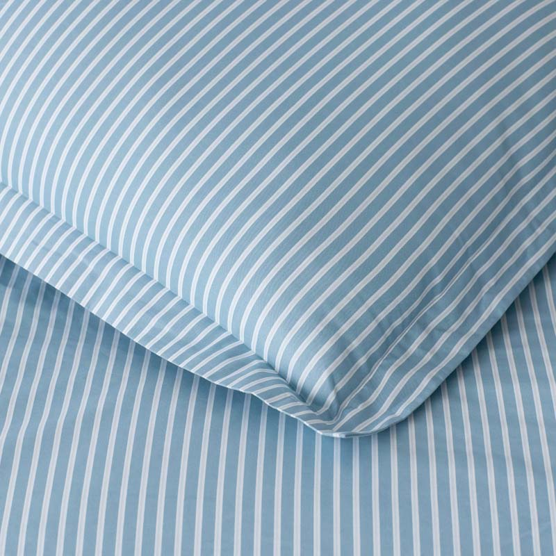 Tira Floral Classic Cool Cotton Percale Bed Sheet Set - Stripe Blue, Full