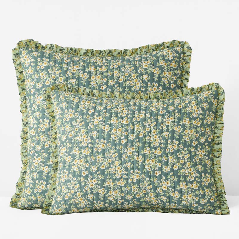 Suhana Reversible Ruffle Quilted Sham - Green, King