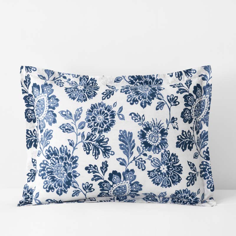 Floral Indigo Garden Classic Cool Cotton Percale Sham - Blue, King