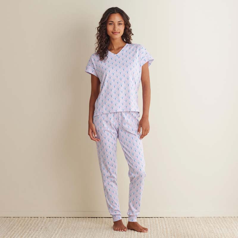Printed Peruvian Cotton Women's Jogger Pants Pajama Set - Petite Floral, S